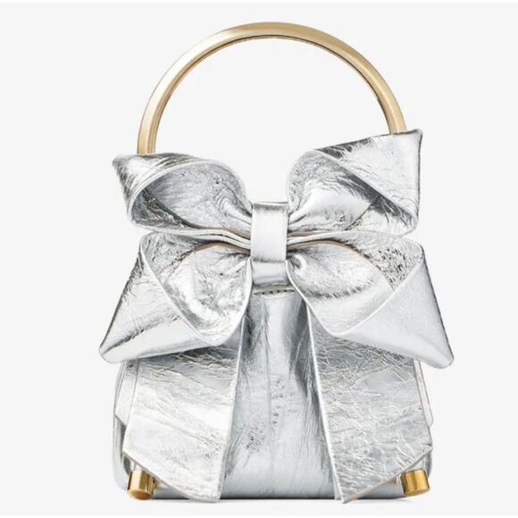 Jimmy Choo Metallic Silver Micro Bon Bon Top Handle Bag - Picture 1 of 12